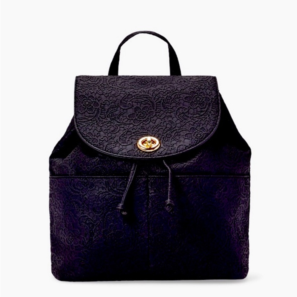 Embossed-Lace-Faux-Leather-Backpack